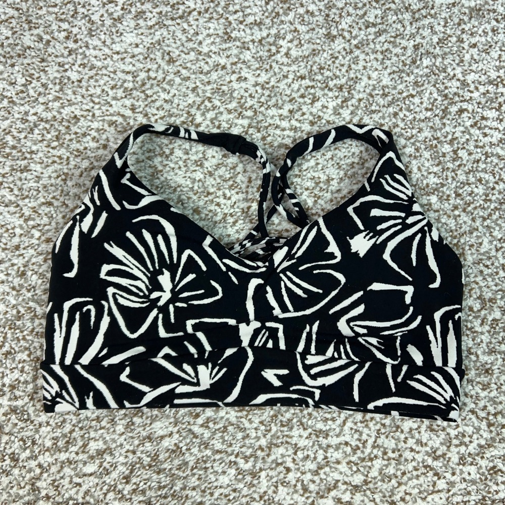 Athleta Sports Bra Women Small Black Floral Yoga Strappy Back Activewear Gym